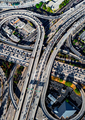 Aerial view of a massive highway intersection in Los Angeles