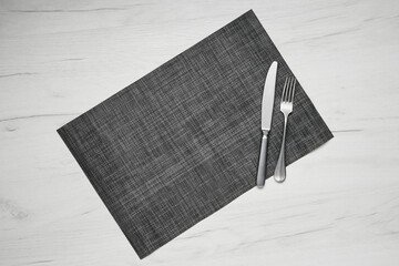 Gray placemat table mat with knife and fork