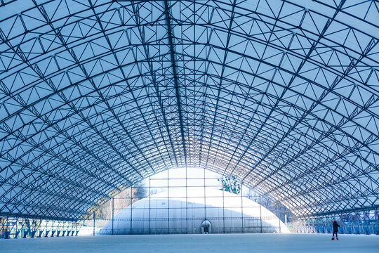 modern empty warehouse, large glass roof hangar