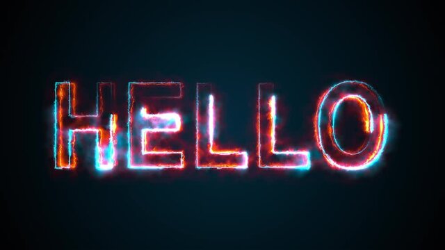 The word Hello, computer generated. Burning inscription. Capital letters. 3d rendering welcome background