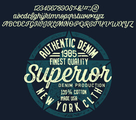 Handwritten calligraphic alphabet for t-shirt or apparel. Vintage brush script lettering font.Textured unique brush in alphabet style.Old school vector graphic for fashion and printing.