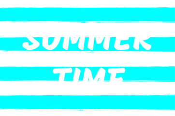 Hand-drawn summer time poster. Blue stripes made with a brush. Vector summer pattern stripes. Fashion print design pattern for cover, poster, ad design texture. Bright seamless striped background