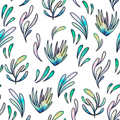 Seamless watercolor pattern. Plants on a white background. Ideal for kids room