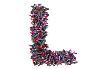 Letter L from colored lipsticks, 3D rendering