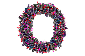 Letter O from colored lipsticks, 3D rendering