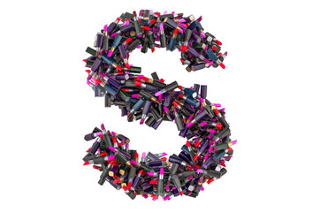 Letter S from colored lipsticks, 3D rendering