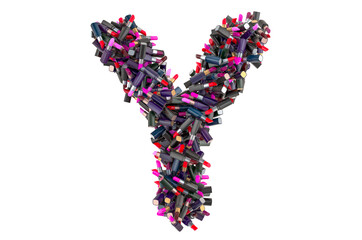 Letter Y from colored lipsticks, 3D rendering
