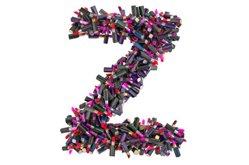 Letter Z from colored lipsticks, 3D rendering