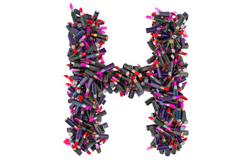 Letter H from colored lipsticks, 3D rendering