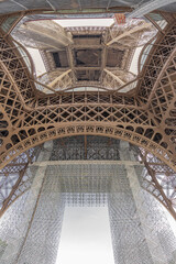 Paris, France - 25 06 2020: View of Eiffel Tower from the inside