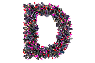 Letter D from colored lipsticks, 3D rendering