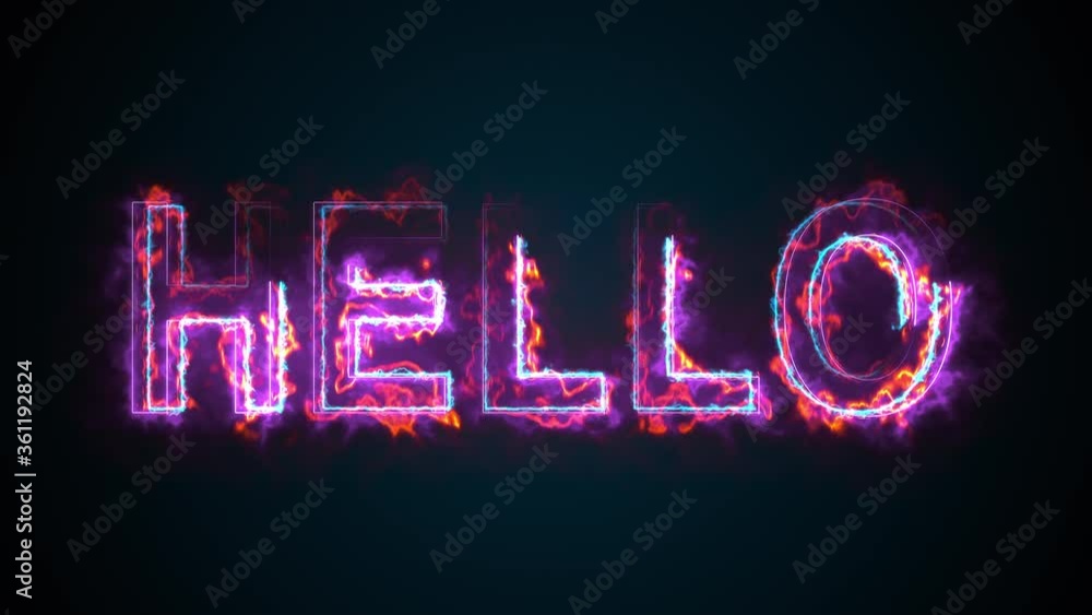 Wall mural The word Hello, computer generated. Burning inscription. Capital letters. 3d rendering welcome background