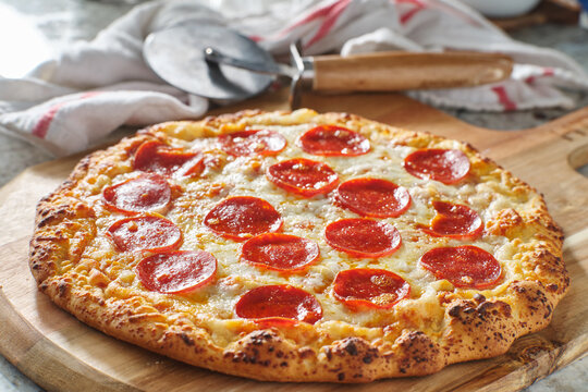 freshly baked pepperoni pizza made at home