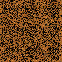 Leopard skin imitation vektor seamless pattern. Black and beige colors spots on brown background. Endless texture for fashion, fabrics, decorations, covers, wrapping, prints, websites, banners, cards.