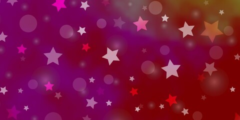 Light Pink, Yellow vector background with circles, stars. Abstract design in gradient style with bubbles, stars. Pattern for design of fabric, wallpapers.