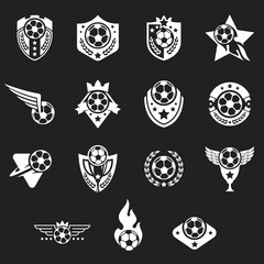 Collection logo, badge or label for football sport. Design templates emblem for soccer match, tournament, championship. Minimalistic vector illustration.