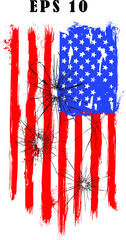 USA Flag. Distressed american bullet flag, patriot, military, transparent background. American Flag bullet holes. 