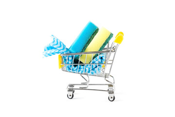 The truck with the sponge and rag for cleaning isolated on white background.