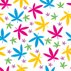 Vector seamless pattern with color cannabis leaves