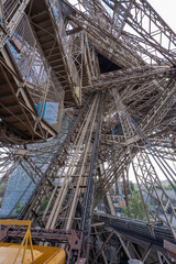 Paris, France - 25 06 2020: View of Eiffel Tower from the inside