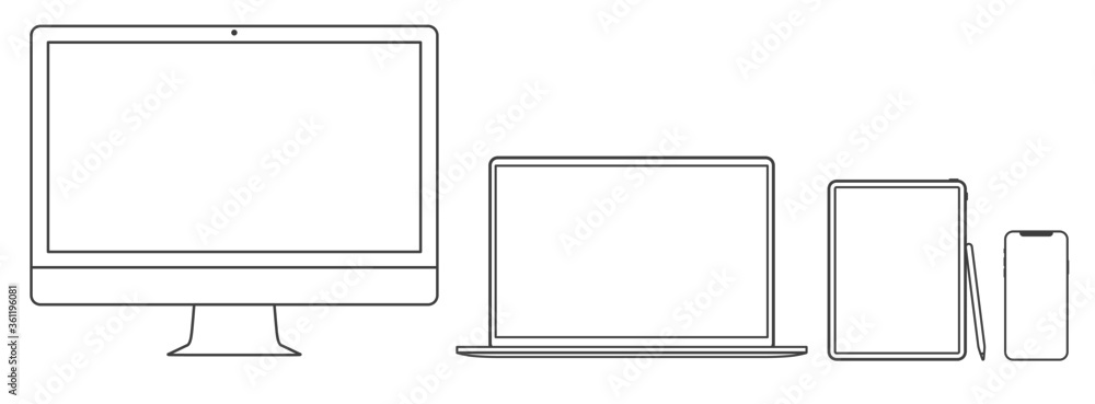 Wall mural thin line set of 2020 new design thin frame computer monitor, laptop, tablet, smart phone - eps 10 v