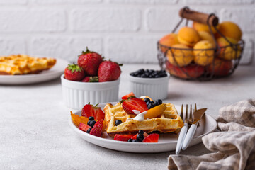 Waffles with berries and fruit