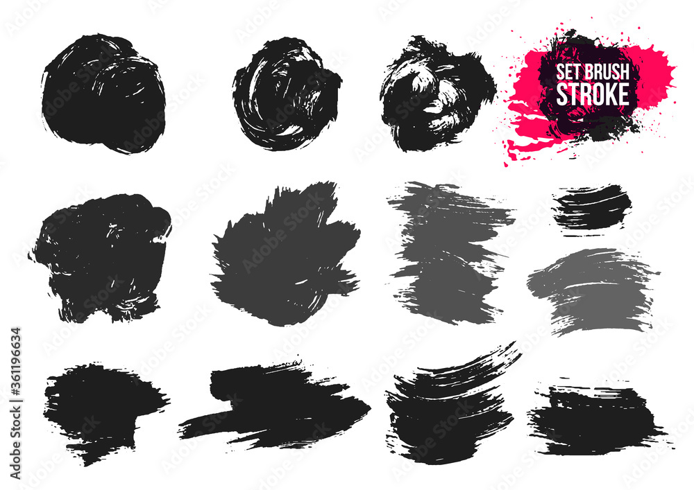 Poster set of brush strokes text boxes. paintbrush grunge design elements. dirty texture banners. ink splat