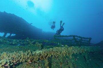 relitto di petroliera nel mar ligure vicino ad Arenzano con sub
