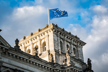 Fototapeta na wymiar German parliament tower with European flag