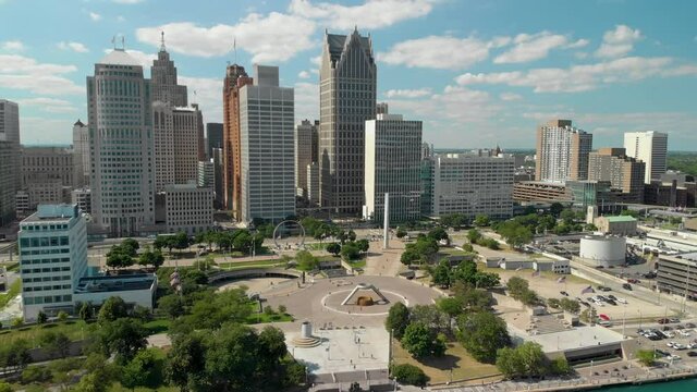 Hart Plaza Downtown Detroit Skyscrapers Aerial