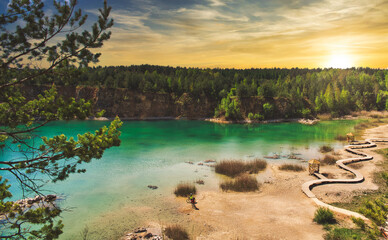 Lake View. The concept of vacation and rest in the fresh air. Spending free time after work.