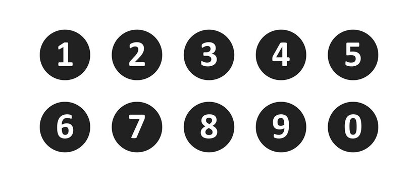 Simple round numbers symbol set. Black isolated font in vector flat