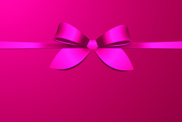 Decorative pink bow Template for posters and banners with copy space Vector illustration with crimson satin bow on pink backdrop