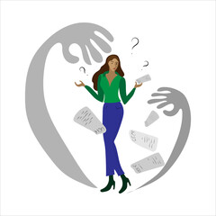 Stressed woman. Job loss, crisis, debts. The concept of stress deficiency, depression, pressure, panic.