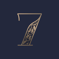 Vintage number seven logo with premium decoration. Classic line serif font.