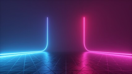 3d render, abstract futuristic neon background with glowing lines © wacomka
