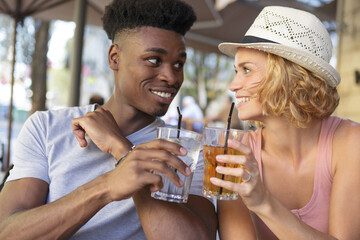 group of diverse friends celebrating holidays outdoors