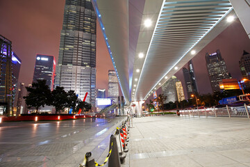 On September 25, 2015, China, Shanghai ，Shanghai lujiazui financial district and commercial buildings in the evening, lujiazui is one of the most influential financial center in China.