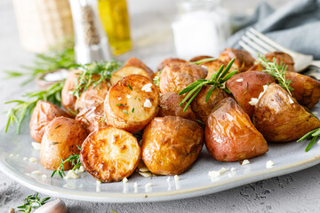 Baked potatoes with rosemary, thyme and garlic