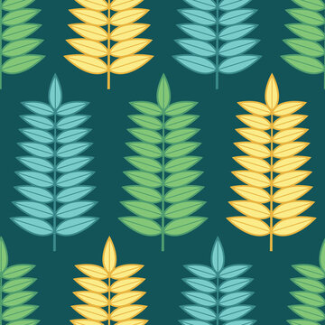 Pinnate leaves arrangement in plants seamless pattern background. Great for nature themed background, nature wallpaper, herbal packaging, fabric, and giftwrap projects. Surface pattern design.