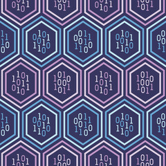 Blockchain technology repeat seamless pattern background. Great for digital network backgrounds, futuristic wallpaper, information technology, and software design projects. Surface pattern design.
