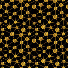 Cryptocurrency seamless repeat pattern background. Perfect for digital payment themed wallpaper, information technology, cashless transaction system design projects. Surface pattern design.
