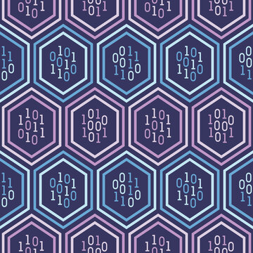 Blockchain technology repeat seamless pattern background. Great for digital network backgrounds, futuristic wallpaper, information technology, and software design projects. Surface pattern design.