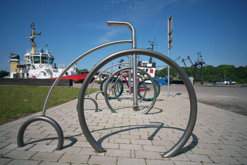 Fototapeta na wymiar Bicycle parking at the seaport.