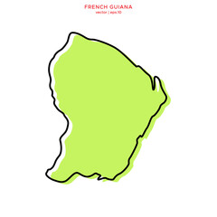 Green Map of French Guinea with Outline Vector Design Template. Editable Stroke