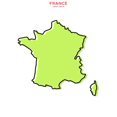 Green Map of France with Outline Vector Design Template. Editable Stroke