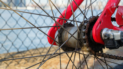 red bicycle wheel