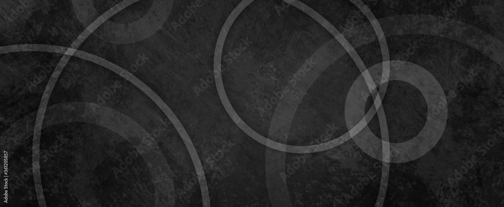 Wall mural black abstract background with texture and white circle shapes in modern art pattern, gray grunge te