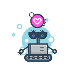 Cute robot in love. Isolated illustration virtual online help customer support on white background