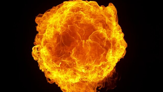 Super slow motion of fire blast isolated on black background. Filmed on high speed camera, 1000 fps